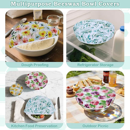 5-Size Reusable Beeswax Bowl Covers for Bread Proofing, Cotton Cloth Flexible Beeswax Wraps for Food Storage(Little Daisy)