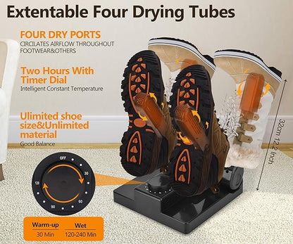 Portable Electric Shoes Boots Dryer and Warmer with Timer Heater and High Output Fan, Folding and Drying Adjustable Rack