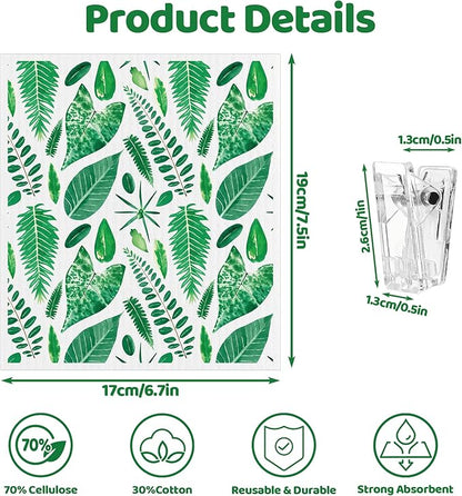 Needbrock 6 Pack Swedish Dishcloths for Kitchen, Swedish Rags Absorbent Green Leaf Dish Cloths with Adhesive Clips, Reusable Paper Towels No Odor for Countertop Dishes Cleaning