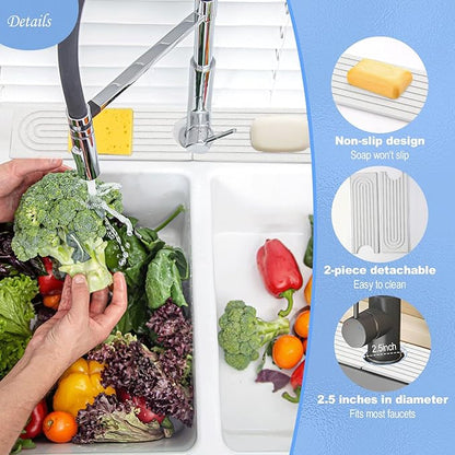 Stone Faucet Mat for Kitchen Sink- 15.6''x 3.9''Diatomite Fast-Drying Faucet Mat, Super Water Absorbing Stone Tray for Sink,Faucet Splash Guard for Bathroom Counter (White)