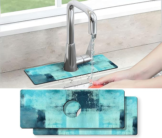 Kitchen Sink Splash Guard Faucet Mat -2 PC Super Absorbent Fast Drying Mat Sink Gadgets-Splash Guard Behind Faucet Drip Catcher for Kitchen, Bathroom,Sink Mat, Dish Drying Mat, Bathroom(15" X 5.5" )