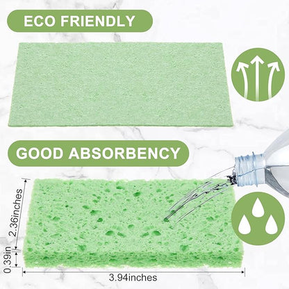 Zhengmy 100 Pieces Sponges Bulk Sponges Kitchen Compressed Sponge Natural Dish Sponge Compressed Wood Pulp Cleaning Without Scratching for Kitchen Bathroom, 3.9 x 2.4 x 0.12 Inch (Green)