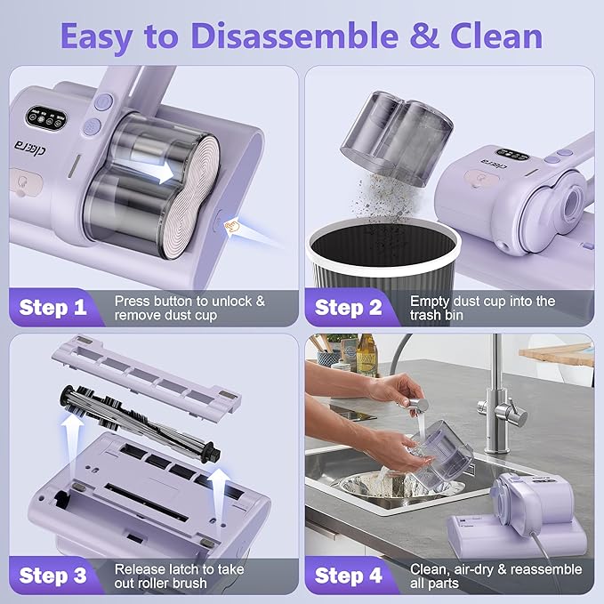 Mattress Vacuum Cleaner, 16KPa Suction, Dual Brushroll & Suction, Smart Dust Sensor, UV-C 253.7nm, HEPA, Fragrance Mist, 16.4FT Cord, Lightweight for Bed Sofa Carpet (Fragrance Not Included)