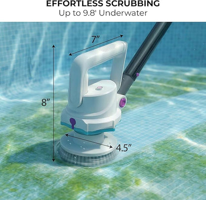 KOKIDO Rechargeable 3-in-1 Pool Brush Head Scrubber - Electric Scrub Brush for Walls, Waterlines, Floors - 3 Brush Heads, 40-Min Runtime, 180° Pivotable Handle, for Inground Aboveground Pools and Spas