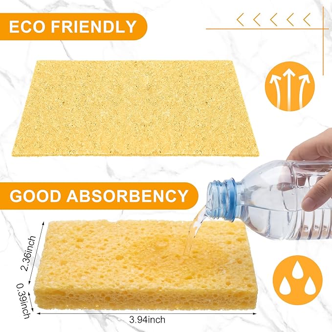 Zhengmy 48 Pieces Sponges Bulk Sponges Kitchen Compressed Sponge Natural Dish Sponge Compressed Wood Pulp Cleaning Without Scratching for Kitchen Bathroom, 3.9 x 2.4 x 0.12 Inch (Yellow)
