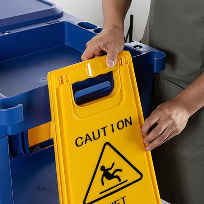 Restaurantware-Clean Tek Professional Janitor Cart with Wheels, 1 Cleaning Trolley with Cover and 18 Gallon Bag - 3 Shelves, Heavy-Duty, Blue Plastic Commercial Janitorial Cart, for Restaurants