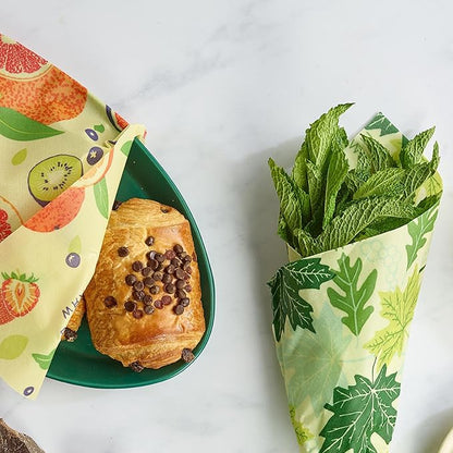 Bee's Wrap Beeswax Wraps for Food - 3 Pack of Assorted Beeswax Wraps - Small, Medium & Large Wrap - Plastic Free Made in USA Reusable Natural Food Wrap - Fresh Fruit Print