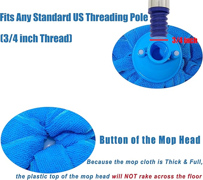 Microfiber Cloth Mop Replacement Blue Compatible with Standard 3/4 inch Threading Pole (2)