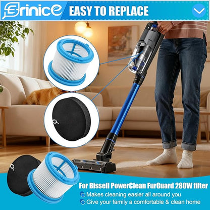 4039 Filter Replacement for Bissell PowerClean FurGuard 280W 4039 4051 4205 Vacuum Filters for Bissell PowerClean FurFinder 200W Vacuum 4052 4026 4031 4137, Comapre to part# 1646969 & 1646970