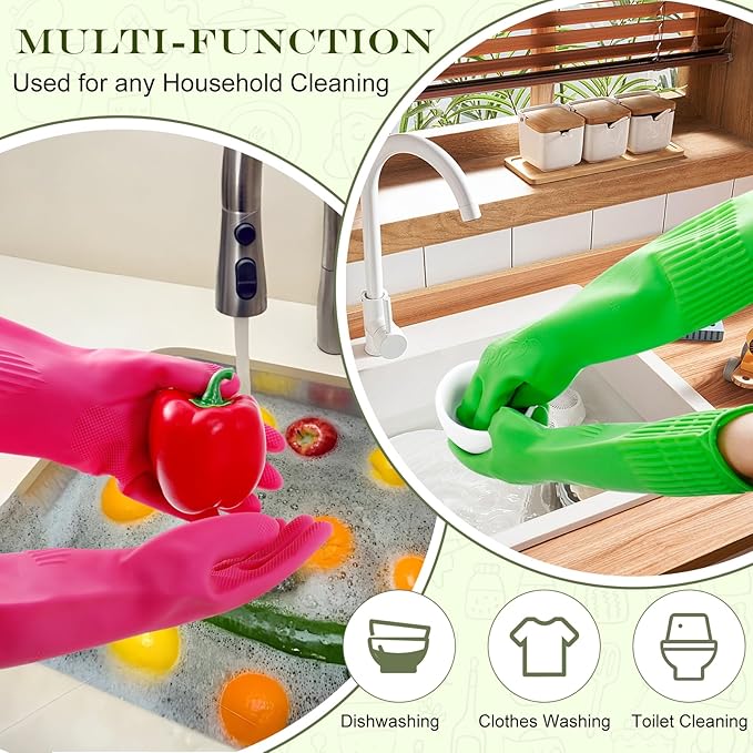 3 Pairs Rubber Dishwashing Gloves,Rubber Cleaning Gloves, Reusable Kitchen Glove for Household,Waterproof