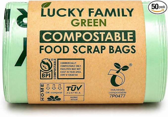 Compostable Trash Bags for Kitchen Compost Bins – 2.6 Gallon Compost Bags for Countertop Bin, Green Compostable Bags, BPI Certified ASTM D6400, Leak-Resistant Food Waste Bags (50 Count)