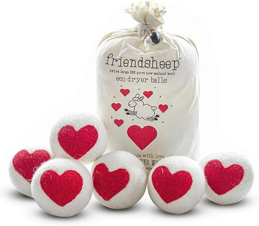 Friendsheep Wool Dryer Balls, Organic Reusable Fabric Softener Alternative for Laundry, Handmade, Fair Trade, Hypoallergenic, Eco-Friendly, Plastic-Free (6 Pack XL – One Love)