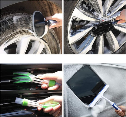 22Pcs Car Wash Cleaning Tools Kit Car Detailing Set with Black Canvas Bag Collapsible Bucket Wash Mitt Sponge Towels Tire Brush Window Scraper Duster Complete Interior Car Care Kit