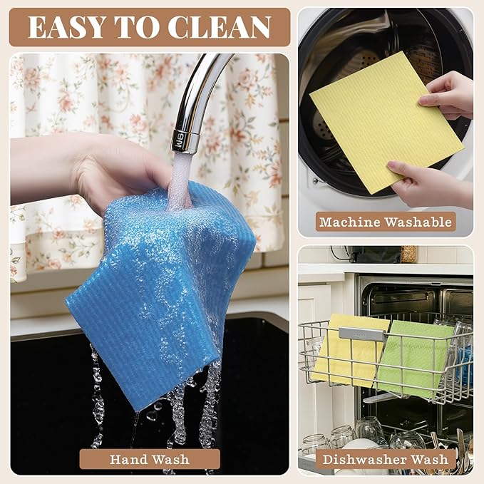 Homaxy Swedish Dishcloths for Kitchen, 6 Pack Reusable Paper Towels with Clips, Absorbent Cellulose Sponge Dish Cloths for Washing Dishes, Non-Scratch & Odor-Free Dish Rags, Multicolor Assorted