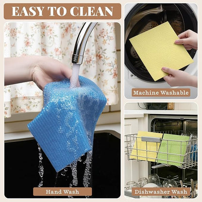 Homaxy Swedish Dishcloths for Kitchen, 6 Pack Reusable Paper Towels with Clips, Absorbent Cellulose Sponge Dish Cloths for Washing Dishes, Non-Scratch & Odor-Free Dish Rags, Multicolor Assorted