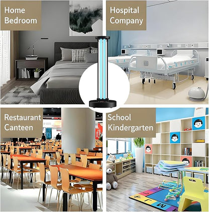 UV Light with Ozone,Wireless Remote Control & 3 Timer SettingsUV Lamp with 4 Quartz Tubes for 360° Coverage,Home Office Restaurant Hotel-Use When Unoccupied (US-007/55W-T)