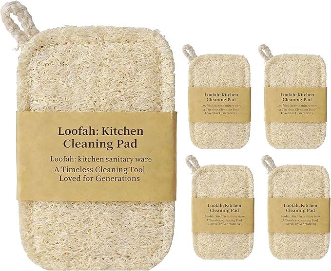 Natural Loofah Sponges, Reusable Natural Sponges for Dishes Multipurpose Loofah Dishwashing Sponges Non Scratch for Kitchen, Sinks, Pots, Pans (5 Pcs)