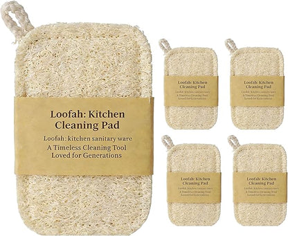 Natural Loofah Sponges, Reusable Natural Sponges for Dishes Multipurpose Loofah Dishwashing Sponges Non Scratch for Kitchen, Sinks, Pots, Pans (5 Pcs)