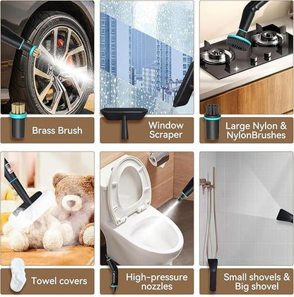 Handheld Steam Cleaner with 1.32 Quarts Tank & 15s fast Heat-Up, 13 Attachments.Portable High Pressuer Hand Held Stemer for home,Kitchen, Bathroom, Windows and Floors.Steamer for Cleaning