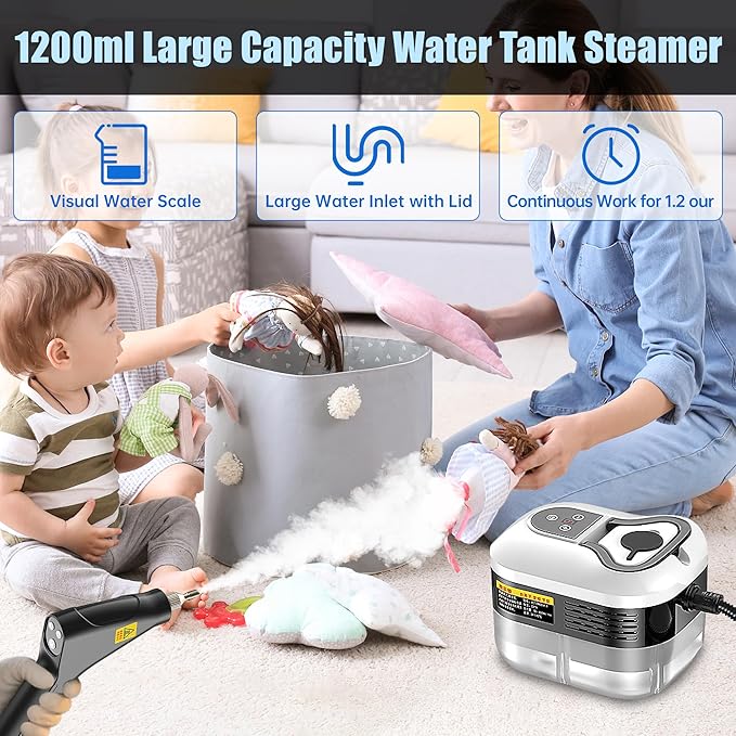Powerful 2500W Handheld Steam Cleaner,15s Fast Heat-Up & High-Pressure Steam, 6-Level Adjustable Settings for Deep Cleaning on Floors, Kitchen, Bathroom, Car, Grout (Matte Black)