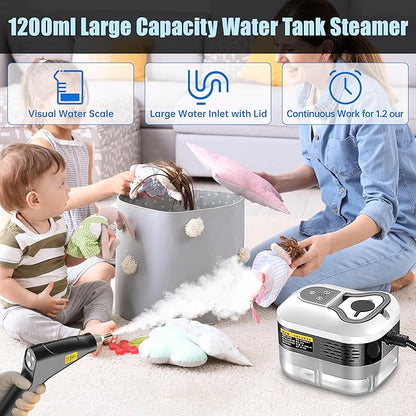 Powerful 2500W Handheld Steam Cleaner,15s Fast Heat-Up & High-Pressure Steam, 6-Level Adjustable Settings for Deep Cleaning on Floors, Kitchen, Bathroom, Car, Grout (Matte Black)