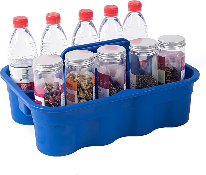Matthew 3 Pack Large Plastic Tote Tool & Deluxe Supply Cleaning Caddy with Handle Portable Shower Basket Storage Caddy for Cleaning Products,Take-Out Drink,Bathrooms - Blue