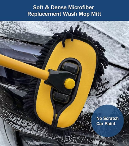 YeewayVeh Car Wash Brush Mop with Long Handle, 15° Curved Extension Pole Car Wash Kit with 3 Chenille Brush Head Covers for RV Truck Camper Cleaning, Yellow