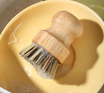 Dish Scrub Brush,Palm Pot Brush. Set of 3 Packs,Kitchen Mini Dish Brush,Palm Pot Brush,Bamboo with a Rubberwood Handle Cleaning Kit for Skillet,Washing Dishes,Vegetables,Pots, Pans.