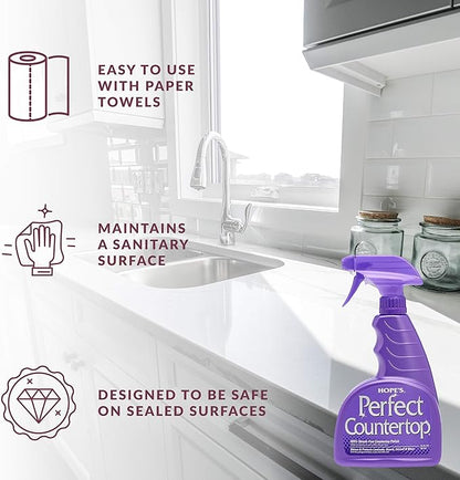 HOPE'S Perfect Countertop Cleaner and Polish 22-Ounce, Streak-Free Multi-Surface Cleaning Spray, Safe on Stone, Laminate, CORIAN, Granite, Quartz, Marble, Pack of 12