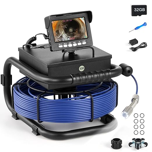 ZELCAN Sewer Camera, Drain Camera 165FT with 4.3 in. LCD Screen, Waterproof IP68 Borescope Plumbing Camera with 12 LED Lights with 5300mAh Battery DVR Recorder, Included 32GB Card