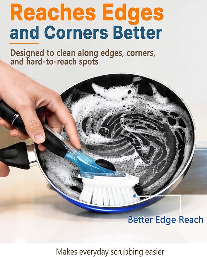 Dish Brush Refills, Dish Scrubber Replacement Heads Compatible with OXO Soap Dispensing Dish Brush, Nylon Bristles with Built-in Scraper, Suitable for Non-Stick Cookware, 4 Pack