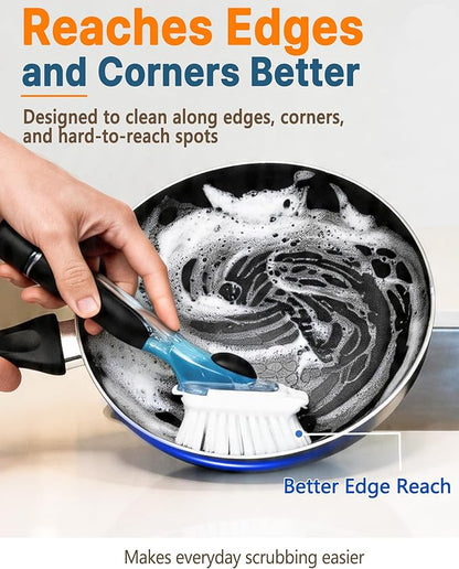 Dish Brush Refills, Dish Scrubber Replacement Heads Compatible with OXO Soap Dispensing Dish Brush, Nylon Bristles with Built-in Scraper, Suitable for Non-Stick Cookware, 4 Pack