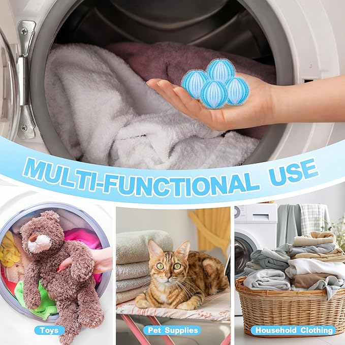 24 Pcs Pet Hair Remover for Laundry Catcher Balls Reusable Lint for Washing Machine Effective Cat Dog Laundry Pet Hair Catcher for Clothes Sheets Towels Blankets (White,Blue)
