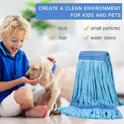 Lallisa 2 Pcs Commercial Mop Head Replacement 18 Oz Tube Microfiber Mop Heads for Floor Cleaning Industrial Mop Heads Blue Looped End Wet Mop Head Refill for Home Commercial Industrial Use