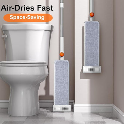 Self Wringing Microfiber Mop - Hands-Free Flat Mop with Wringing Blade | Aluminum Panel, Wet Dry for Apartment, Tiny Home, Windows, Wall, Hardwood, Laminate, Tile, Vinyl, 4 Reusable Pads
