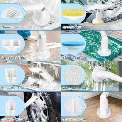Electric Spin Scrubber, Cordless Cleaning Brush with 8 Replaceable Cleaner Brush, Power Shower Scrubber with Long Handle, Electric Scrubber for Cleaning Floor Bathroom Bathtub Tile