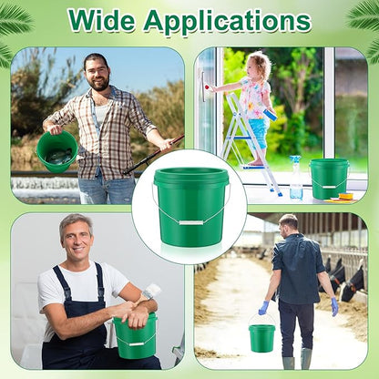 Tioncy 24 Pcs 2 Gallon Plastic Bucket with Lid Heavy Duty 2 Gallon Bucket Pail with Lid Handle for Storage Container Home Household Cleaning (Green)