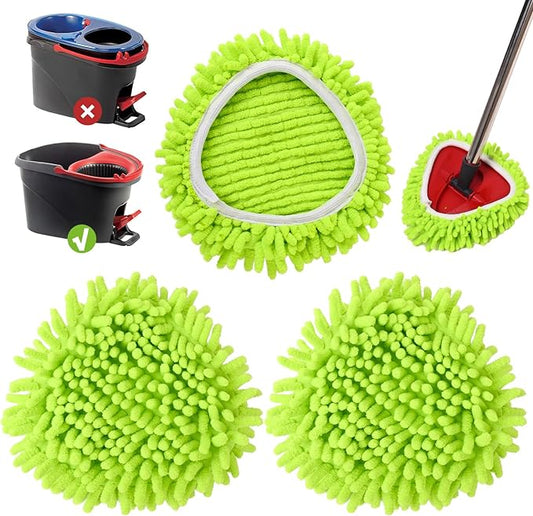 3 Pack Chenille Mop Head Replacements: Compatible with Ocedar Easywring 1 Tank System - Microfiber Spin Mop Refill Accessories - Reusable for Floor Cleaning Green