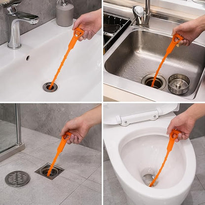 Drain Clog Remover - 4 Pack Flexible Drain Snake Hair Removal Tool, Sink Unclogger, 20" Bendable and Reusable Hair Catcher for Bathroom, Kitchen Sink, Tub, Toilet