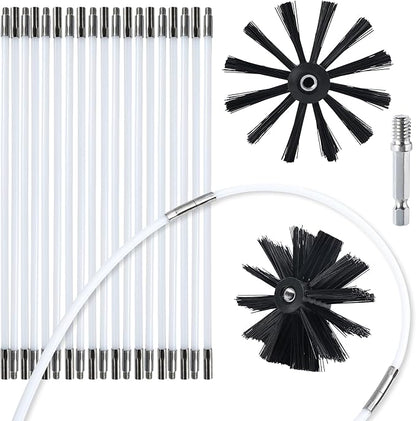 HOKLNUSE Dryer Vent Cleaner Kit Chimney Sweep Cleaning Tools Pellet Stove Cleaner Kit Air Dryer Duct Fireplace Brushes for Easy Lint Cleaning with 4" and 6" Brush Heads (Medium Duty, 25Feet)