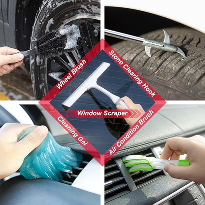 44Pcs Car Wash Cleaning Kit with Detailing Brushes Car Vacuum Drill Brush Set Collapsible Bucket Windshield Cleaning Tool Tire Brush Towels Complete Interior Exterior Detailing Set for Car