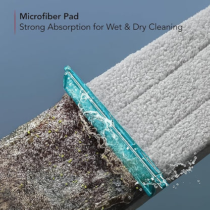 OVENTE Mop and Bucket with Wringer Set, Hands-Free Self-Cleaning Flat Floor Mop with Washable Microfiber Pad, Home Cleaner for Smooth Wall, Hardwood, Tile, Laminate and Glass Windows, Beige MBP32BGG