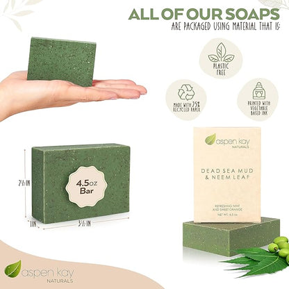 Aspen Kay Naturals Dead Sea Mud and Neem Soap - With Organic Shea Butter & Olive Oil. A Wonderful Neem Face Wash for all Skin Types. Handmade Soap - Made in USA. (3 pack)
