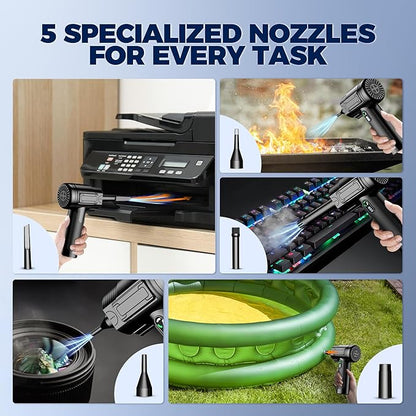 Compressed Air Duster: 100000RPM Electric Air Duster with LED Light Mini Air Blower Rechargeable Cordless Keyboard Cleaning Jet Dry Blower - Car, PC and Home Cleaning Kit Replaces Compressed Air Can