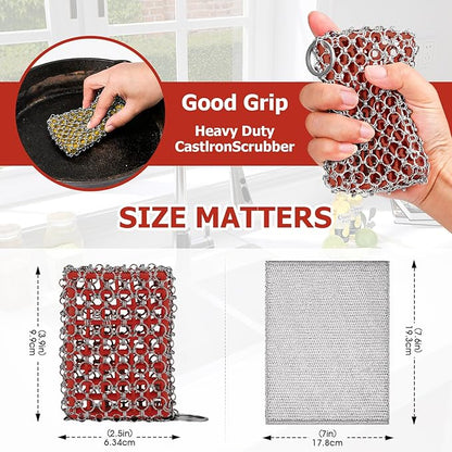 Cast Iron Scrubber,Honeycomb Silicone Design,Easily Removes Stains, Protects Coatings, with Bamboo Fiber Cloth, Ideal for Cast Iron Pans, Dutch Roast Pans