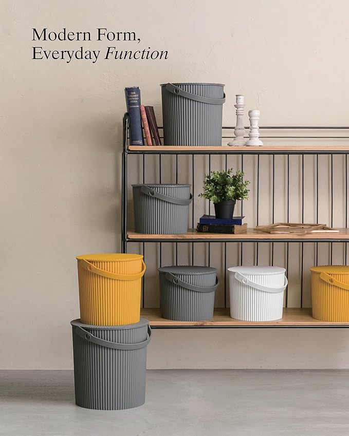 Hachiman Large Bucket - 2.6 Gallon Heavy Duty Bucket with Lid and Handle - Hands-Free Filling - Easy to Stack and Store - Indoor Outdoor Use - 10.4" x 11.1" - Navy