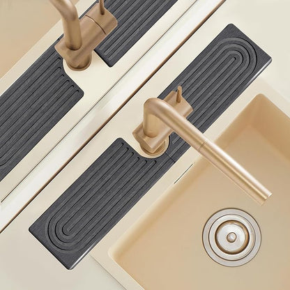 20 Inch Small Faucet Mat for Kitchen Island Sink, Instant Dry Sink Protector for Countertop, Stone Sink Caddy Diatomaceous Earth Stone Drying Tray Around Faucet for Kitchen Bathroom RVs, Dark Grey