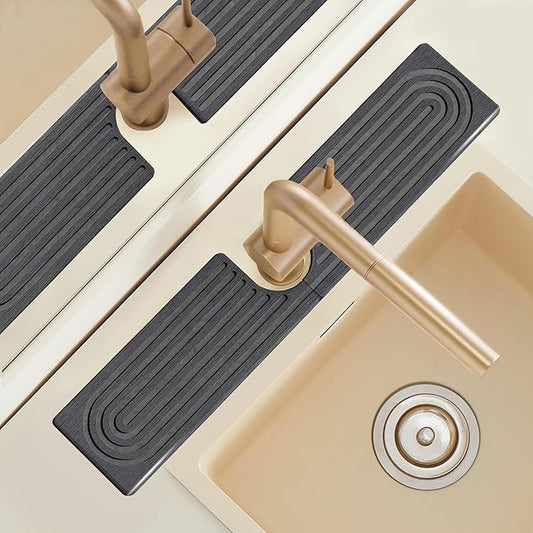 20 Inch Small Faucet Mat for Kitchen Island Sink, Instant Dry Sink Protector for Countertop, Stone Sink Caddy Diatomaceous Earth Stone Drying Tray Around Faucet for Kitchen Bathroom RVs, Dark Grey