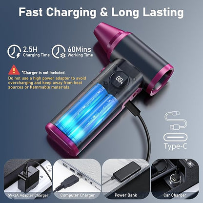 Compressed Air Duster- 130000RPM Rechargeable Electric Air Duster for PC Keyboard, Mini Dust Blower Cordless Air Blower Jet Dryer Turbo Fan Handheld Blower for Car Home Office