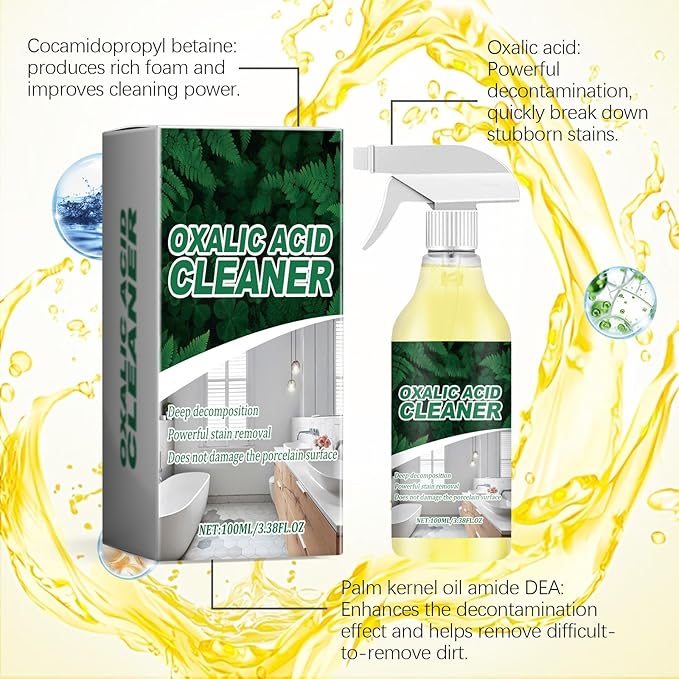 Oxalic Acid Cleaner Spray - Professional Strength Rust Remover & Toilet Bowl Cleaner for Hard Water Stains, Calcium, Lime & Mineral Deposits - Heavy-Duty Bathroom Grout & Tile Cleaning Solution (1)